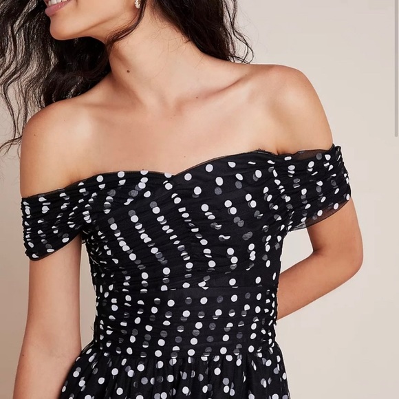 Anthropologie Shoshanna Off the Shoulder Polka Dot Midi Dress - Picture 2 of 11